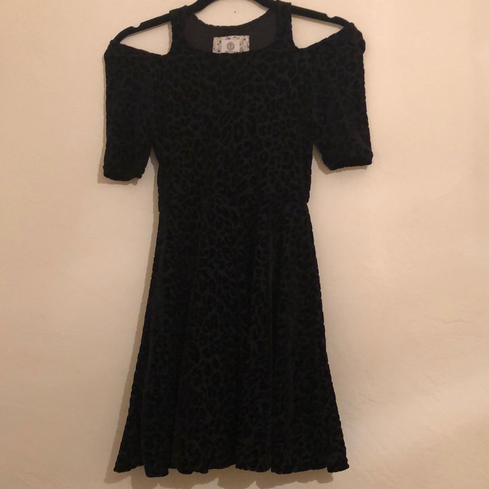Mini Black Raised Velvet Leopard Element Dress
